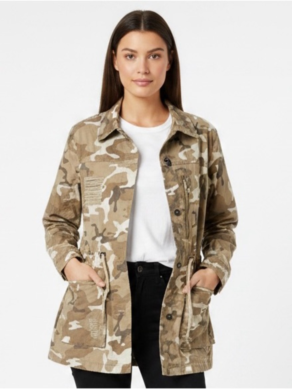 Love Tree Beige and Tan Camo Utility Jacket